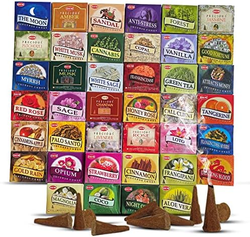 Hem Incense Cones Variety Pack of 12 with Holder