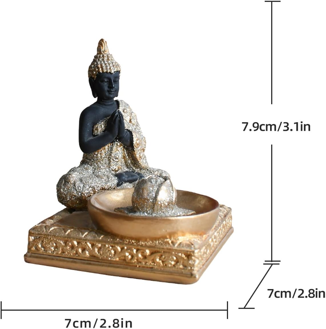 Resin Buddha Incense Holder Statue - Zen Meditation Desk Altar Decor Gold