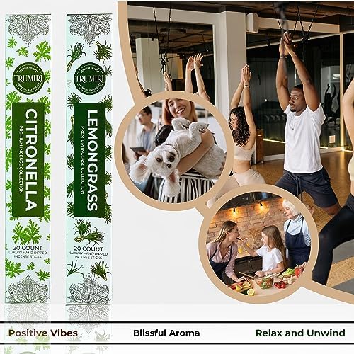 TRUMIRI Organic Incense Sticks - 40 Pack 20 Citronella 20 Lemongrass