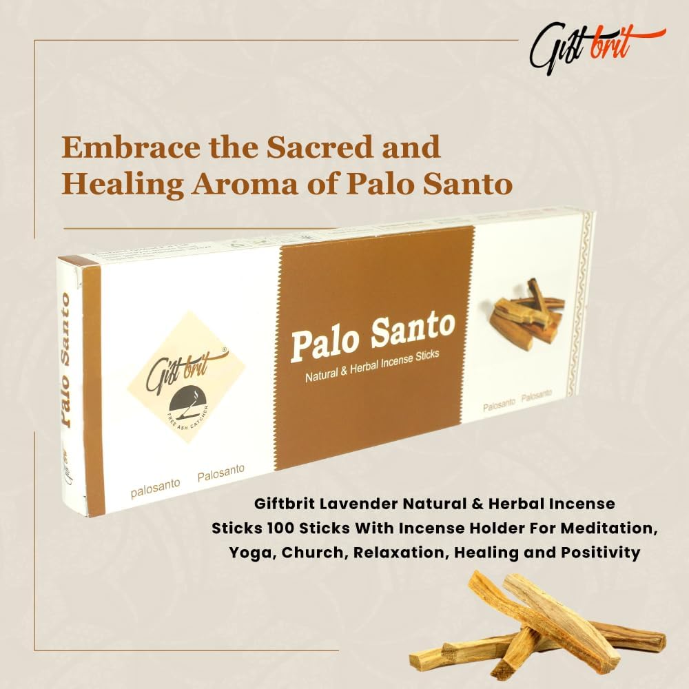 Giftbrit Palo Santo Natural Incense Sticks 100 Pack with Holder