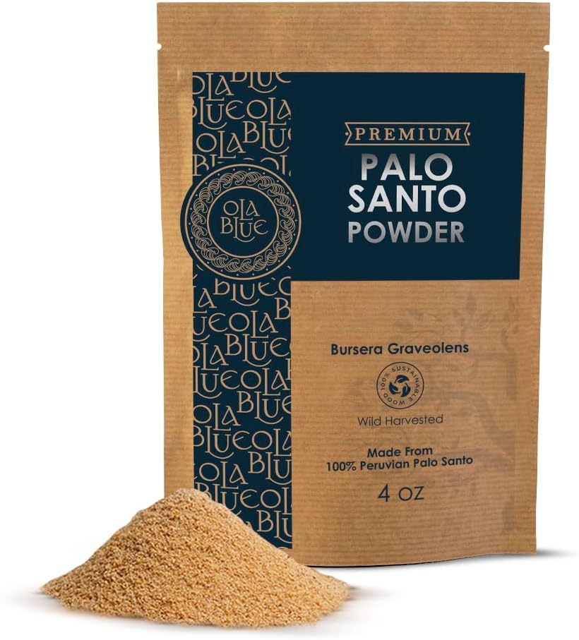 OLA BLUE Palo Santo Powder 4oz Natural from Peru for Smudging and Meditation