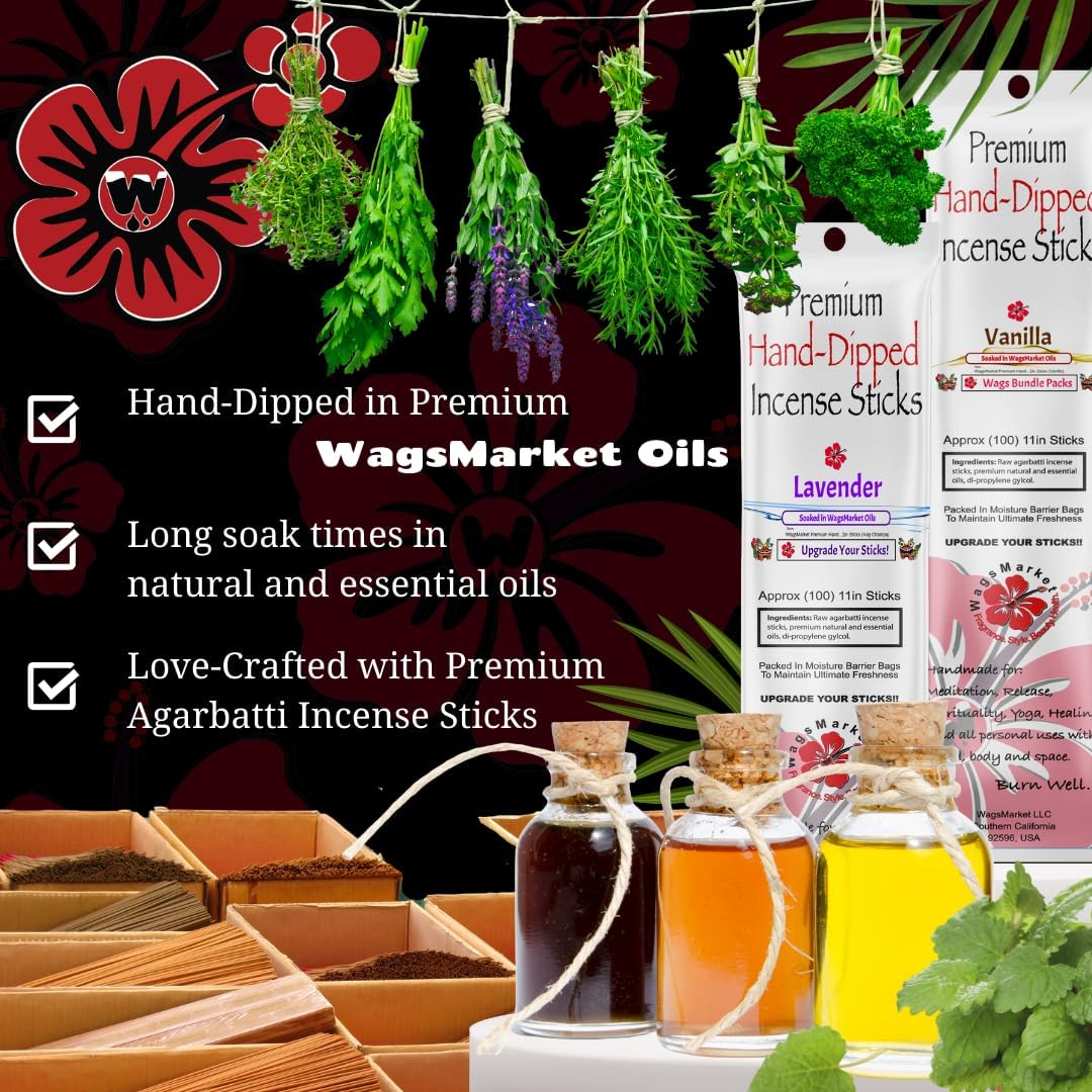 WagsMarket Premium Hand Dipped Incense Sticks with Egyptian Musk