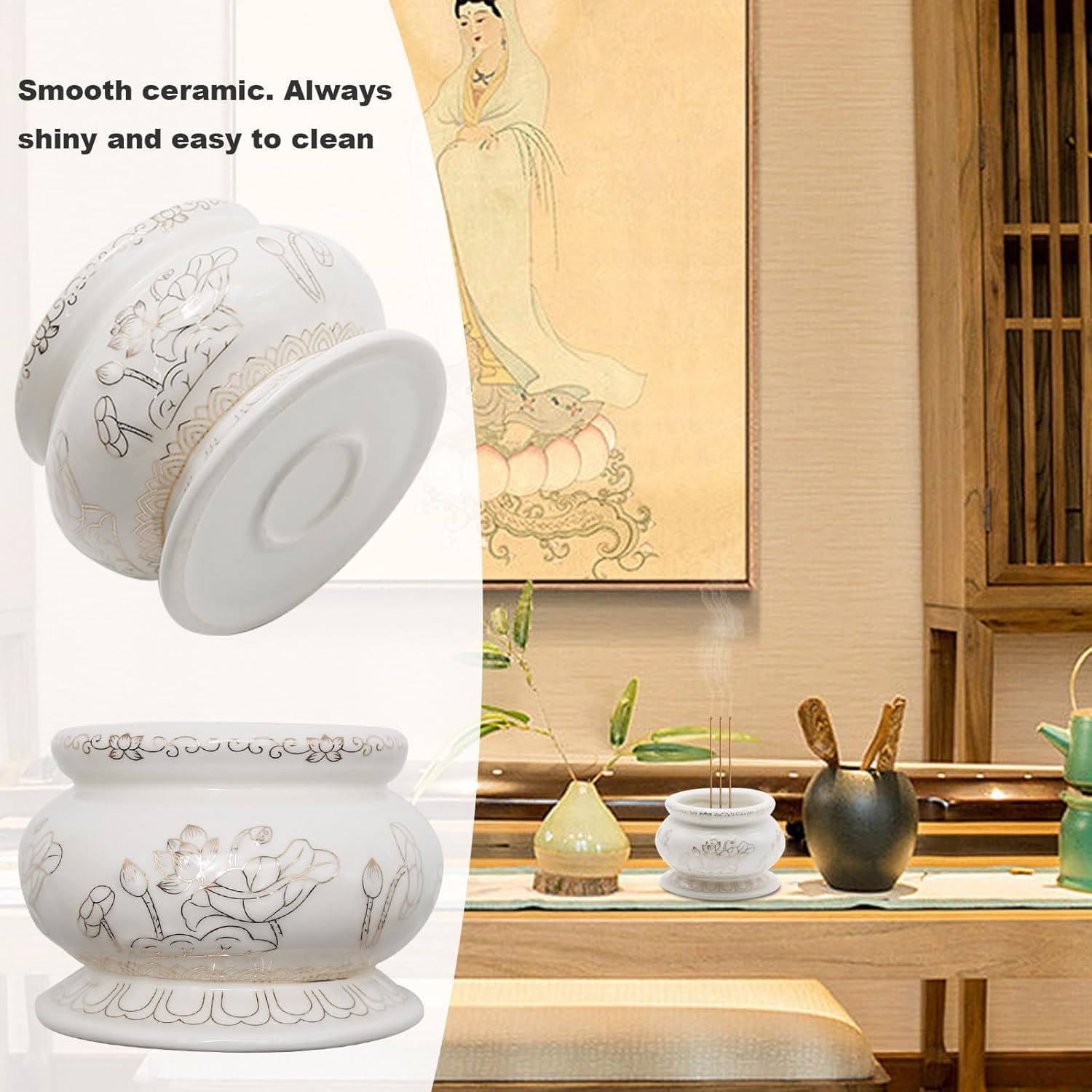 4-Inch White Ceramic Incense Burner Pot for Meditation and Prayer