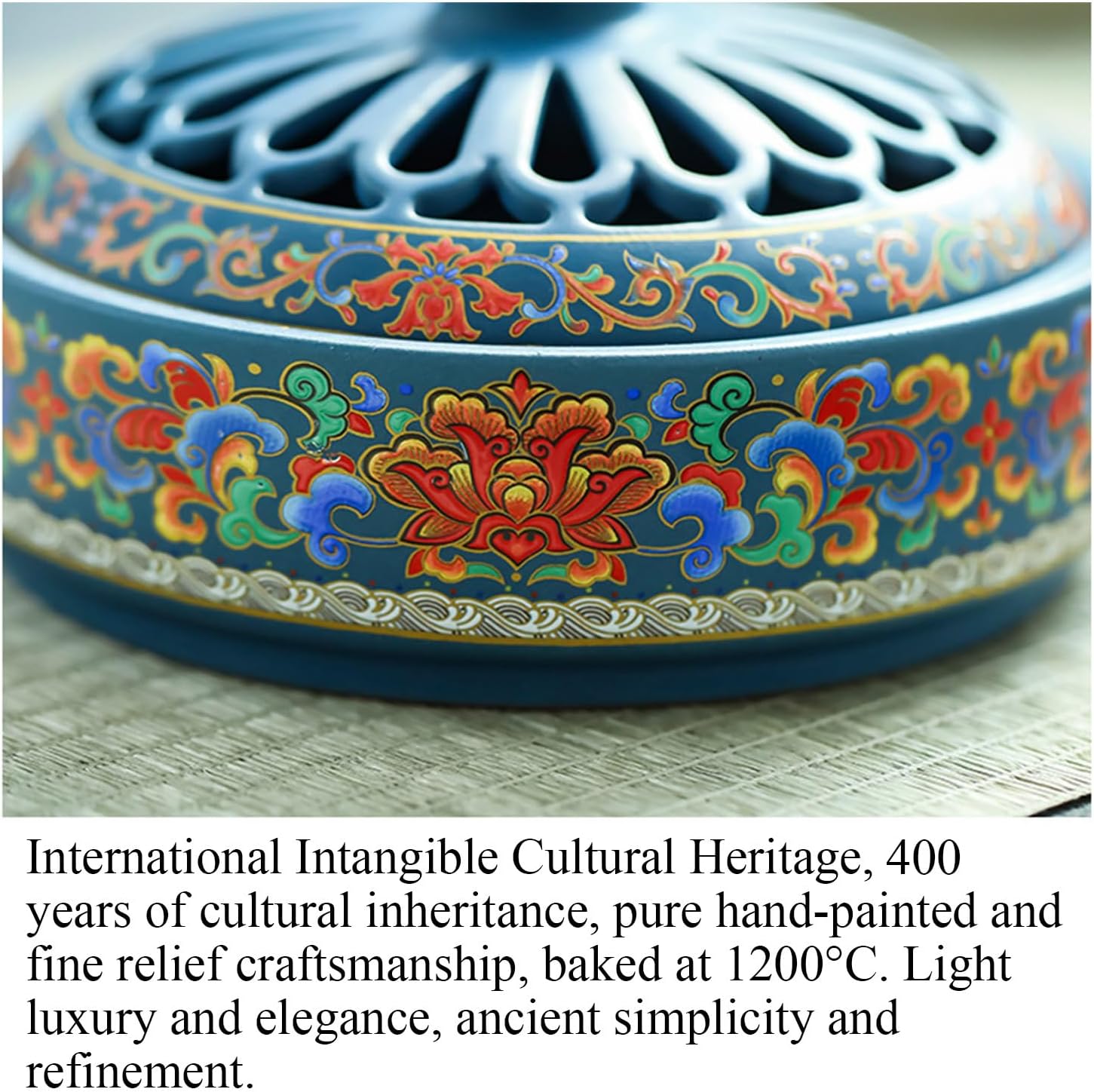 Hand-Painted Ceramic Incense Burner for Meditation and Home Decor