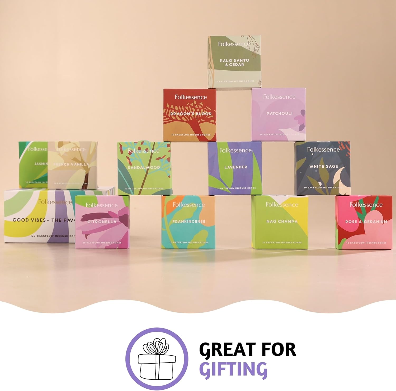 Folkulture Waterfall Incense Cones Set of 12 Good Vibes