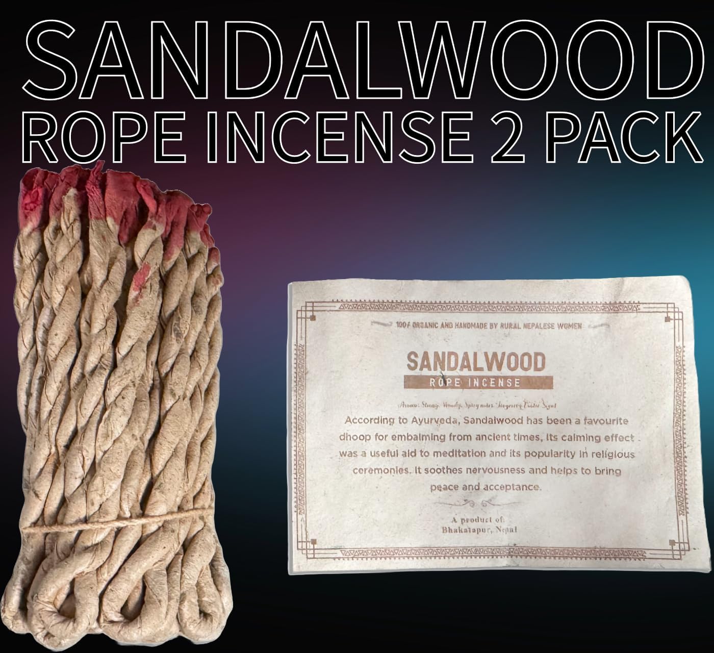 Sandalwood Tibetan Organic Handmade Rope Incense - 2 Bundles 90pcs
