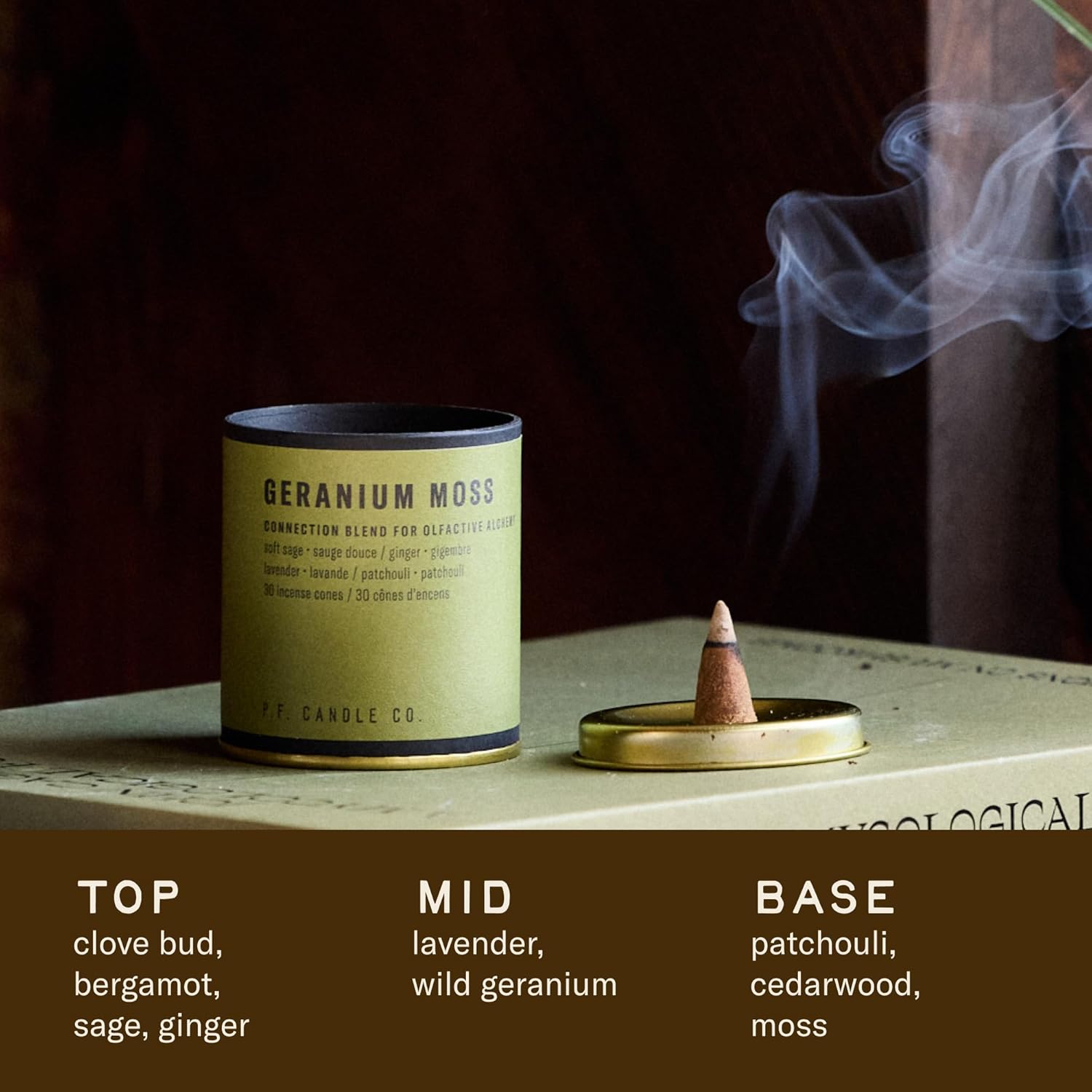 PF Candle Co Geranium Moss Alchemy Scented Hand-Dipped Incense Cones