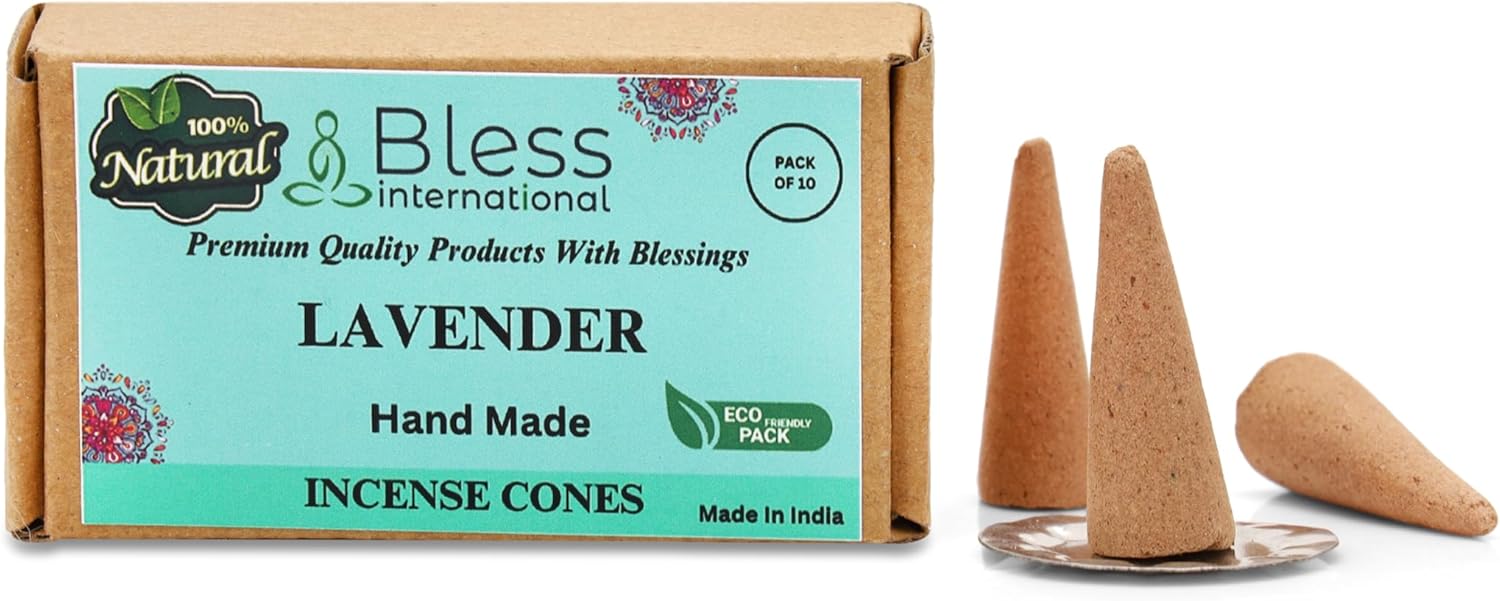 Bless International Lavender Natural Incense Cones Handmade Organic Free for Relaxation Meditation