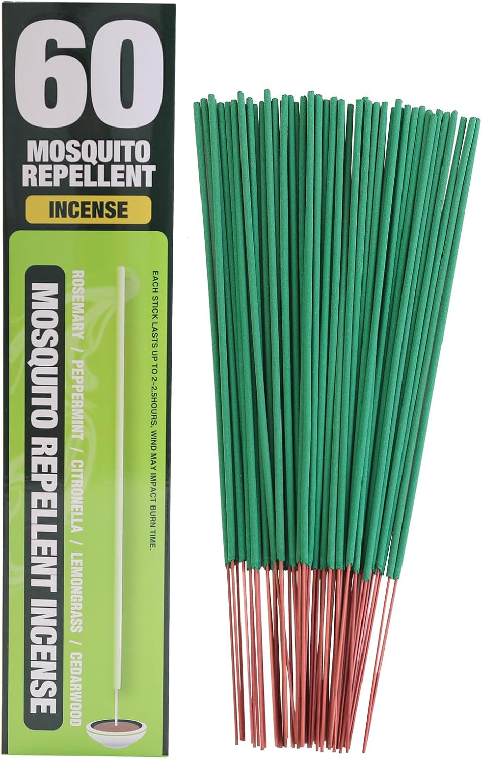 60 Mosquito Repellent Incense Sticks - Natural Citronella for Outdoor Use