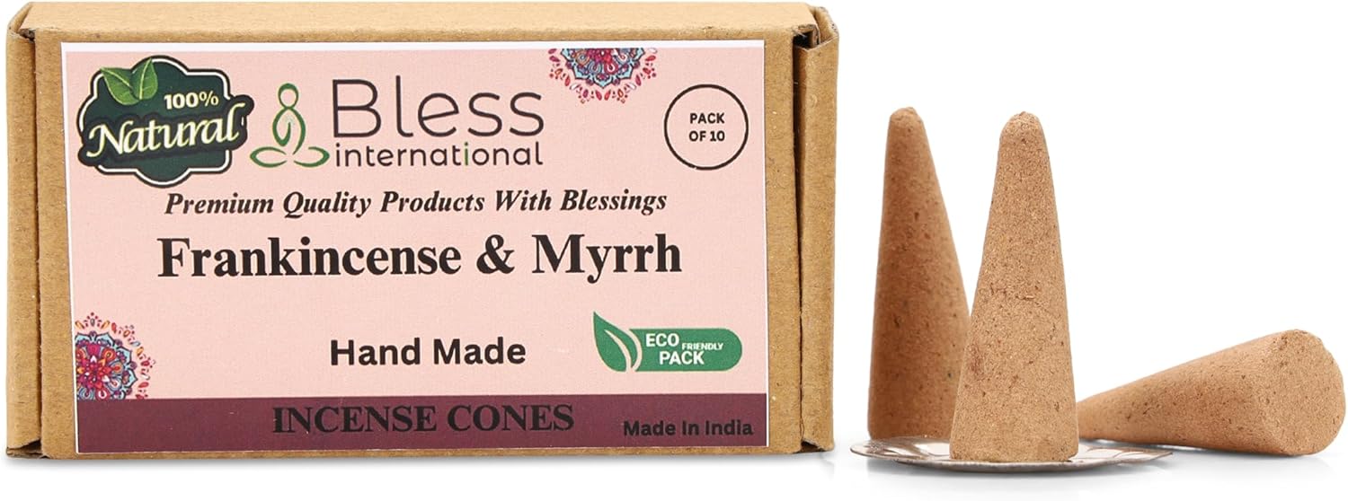 Bless International Frankincense and Myrrh Natural Incense Cones for Purification and Relaxation