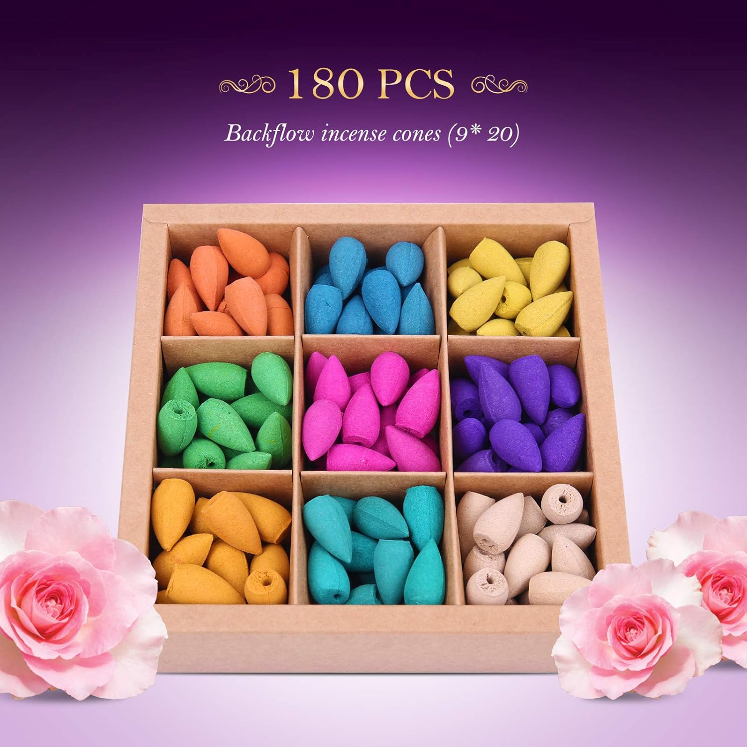 OTOFY Backflow Incense Cones 180 Pcs Natural Floral Waterfall Incense