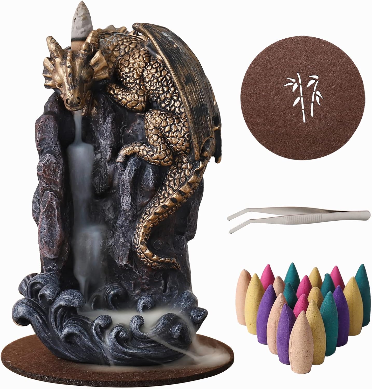 Golden Dragon Backflow Incense Burner with 100 Cones