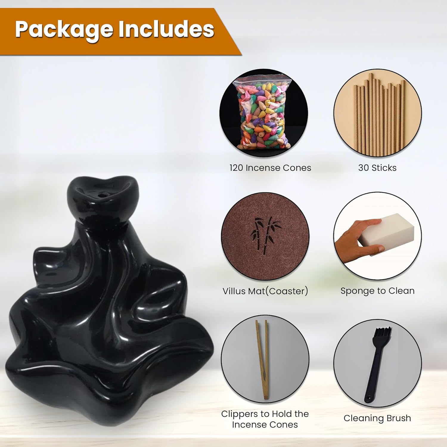 Ceramic Backflow Incense Holder Waterfall Burner Set