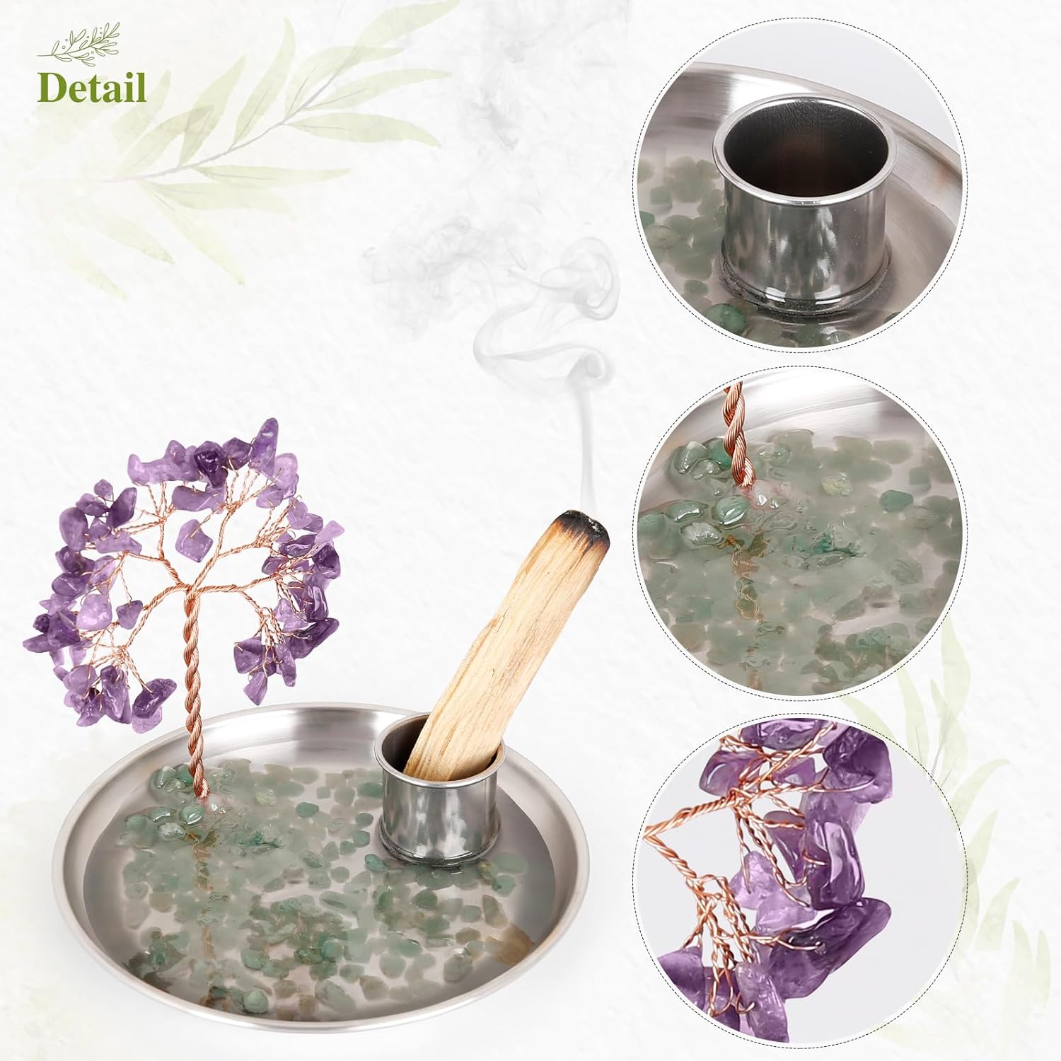 OTOFY Purple Crystal Tree Incense Holder for Palo Santo