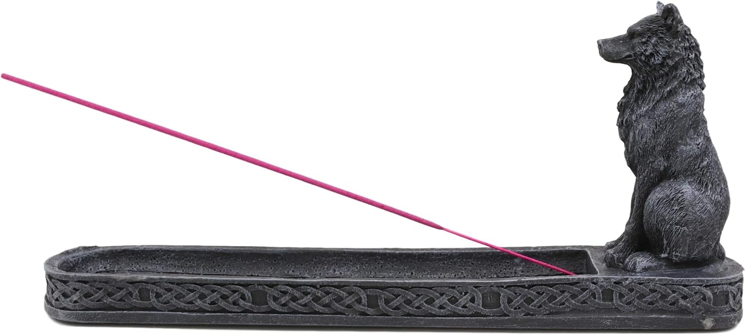 Ebros Moonlight Alpha Wolf Incense Burner Holder Figurine
