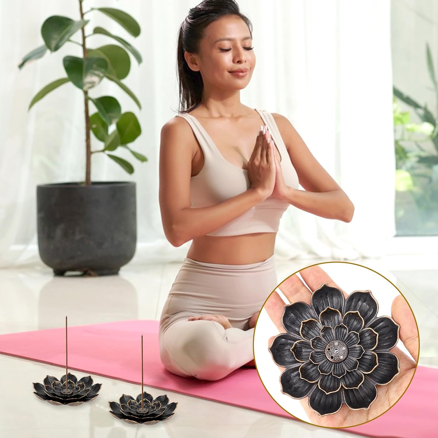 2 Pieces Brass Incense Holder Lotus Burner for Home Yoga Spa