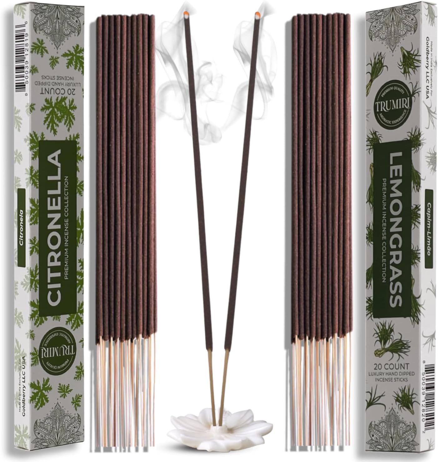 TRUMIRI Organic Incense Sticks - 40 Pack 20 Citronella 20 Lemongrass