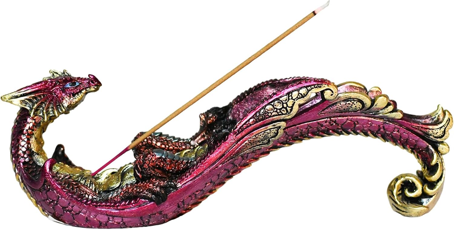 Smoking Dragon Incense Holder Statue Red Design Home Decor
