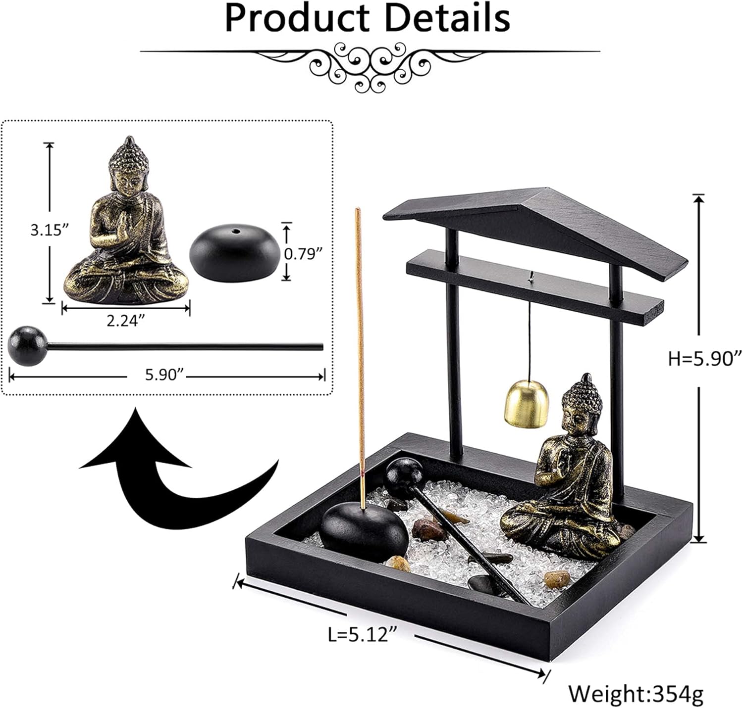 Jovivi Zen Garden Set with Buddha Statue and Incense Holder