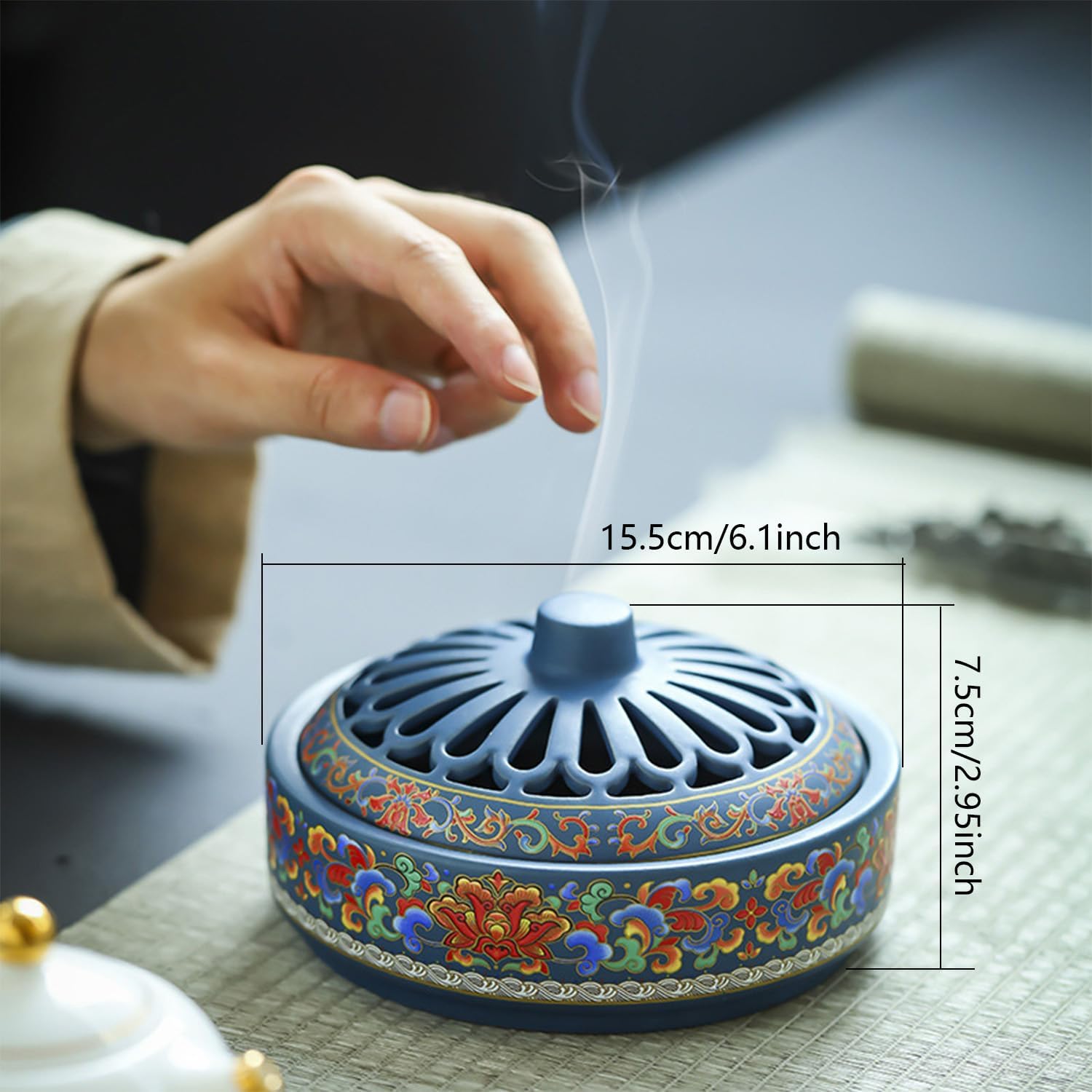 Hand-Painted Ceramic Incense Burner for Meditation and Home Decor