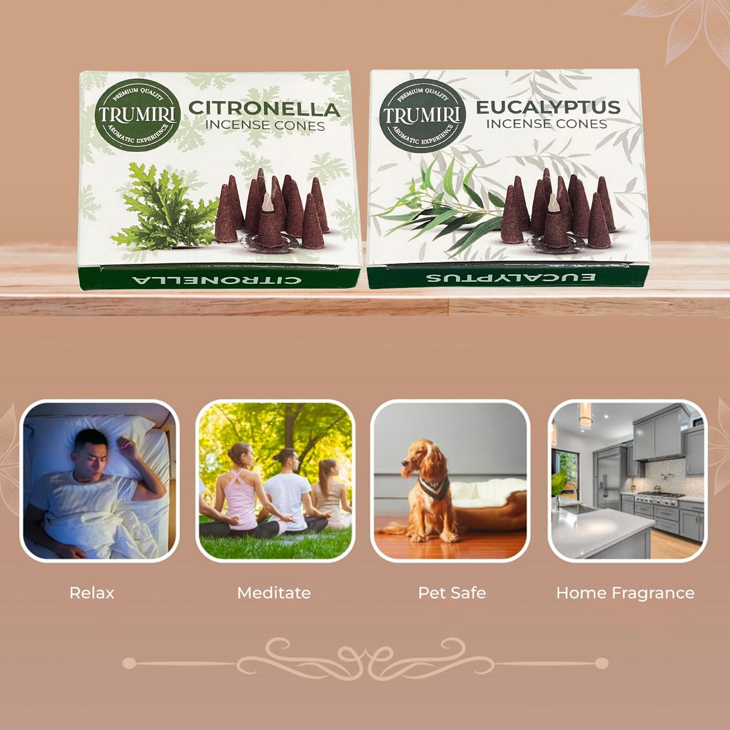 TRUMIRI Incense Cones - 20 Pack of Citronella Eucalyptus