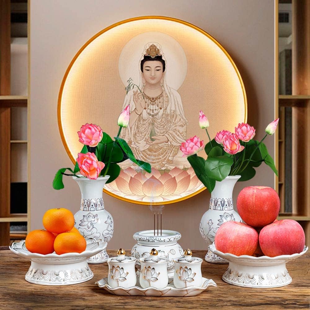 Houlu Small White Ceramic Incense Burner for Buddha Worship