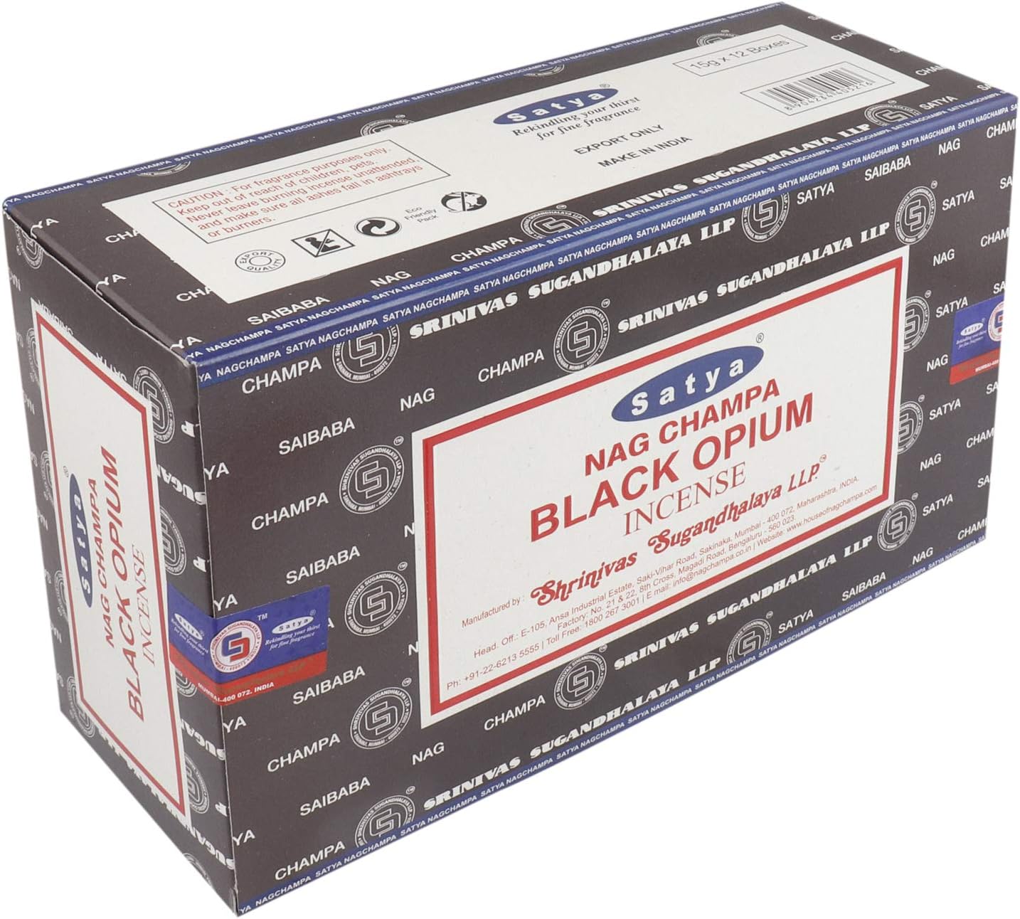 Satya 01347 Black Opium Incense Sticks 12 Packs