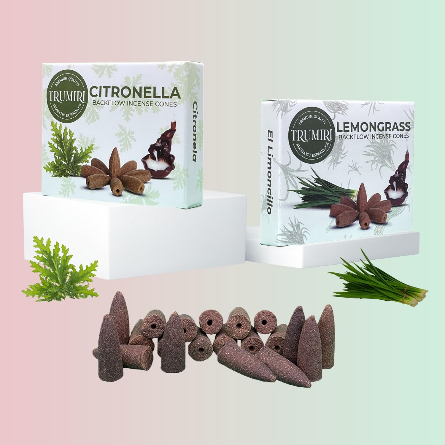 TRUMIRI Backflow Incense Cones 20-Pack Citronella Lemongrass