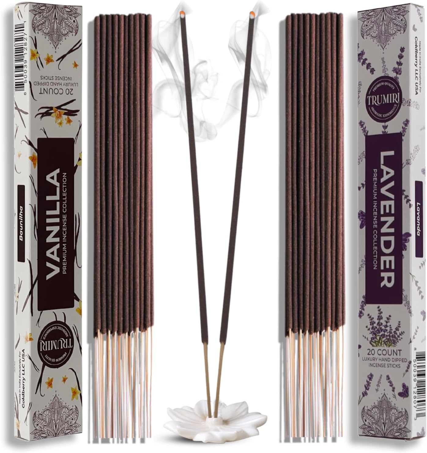 Trumiri Organic Incense Sticks - 40 Pack 20 Vanilla 20 Lavender