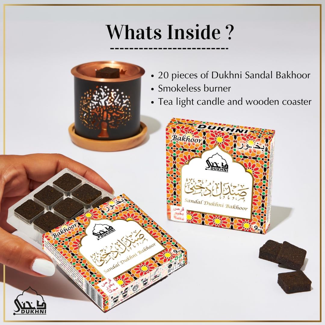 Sandal Bakhoor Set by Dukhni 2 x 9 Pieces Smokeless Burner
