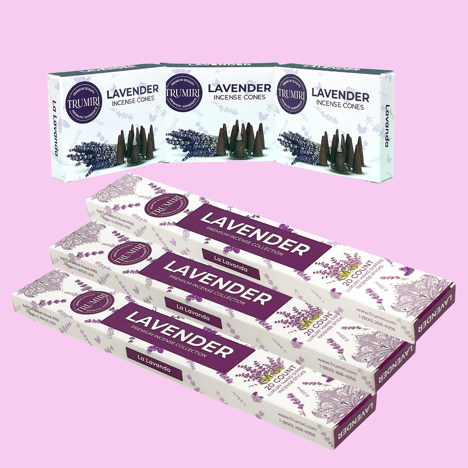 Lavender Incense Sticks Cones Combo Pack - 60 Sticks 30 Cones
