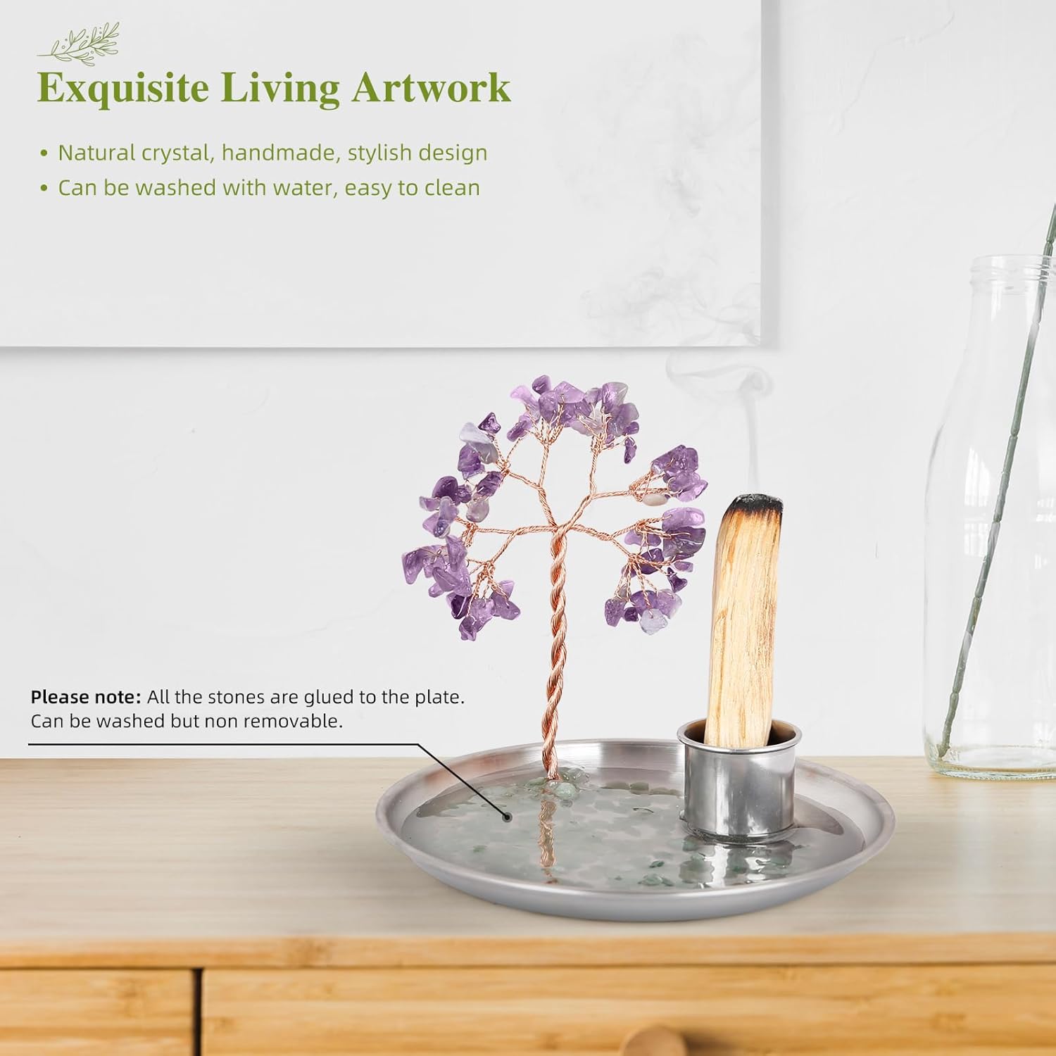 OTOFY Purple Crystal Tree Incense Holder for Palo Santo