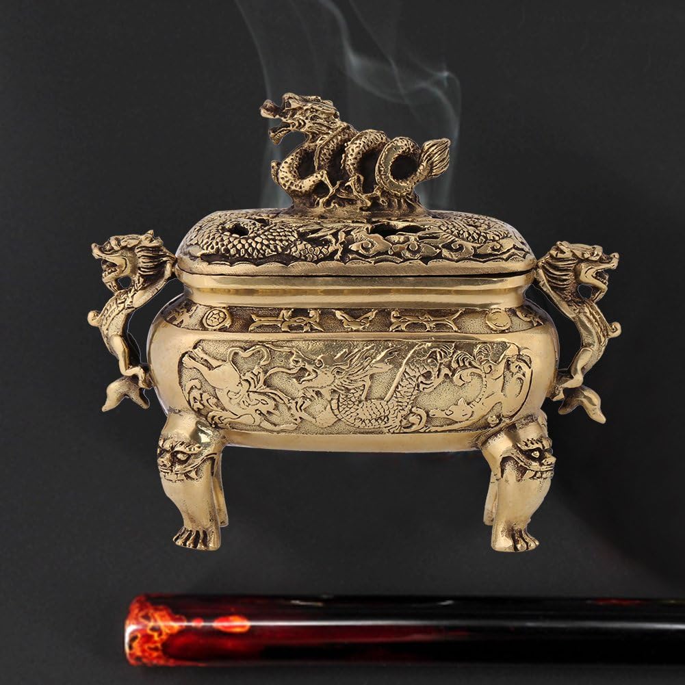 Walfront Antique Bronze Copper Dragon Incense Holder