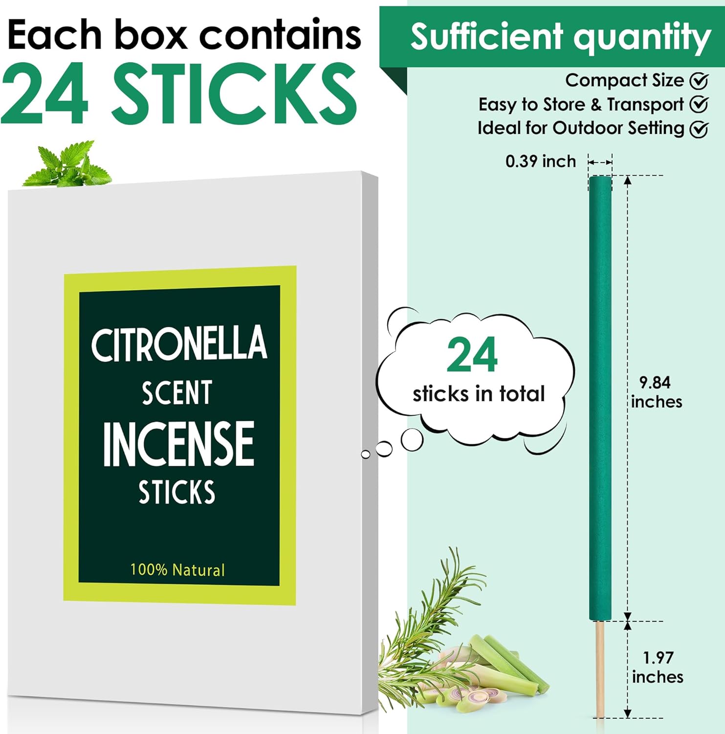 Qualirey 24 Pcs Citronella Incense Sticks for Outdoor Use