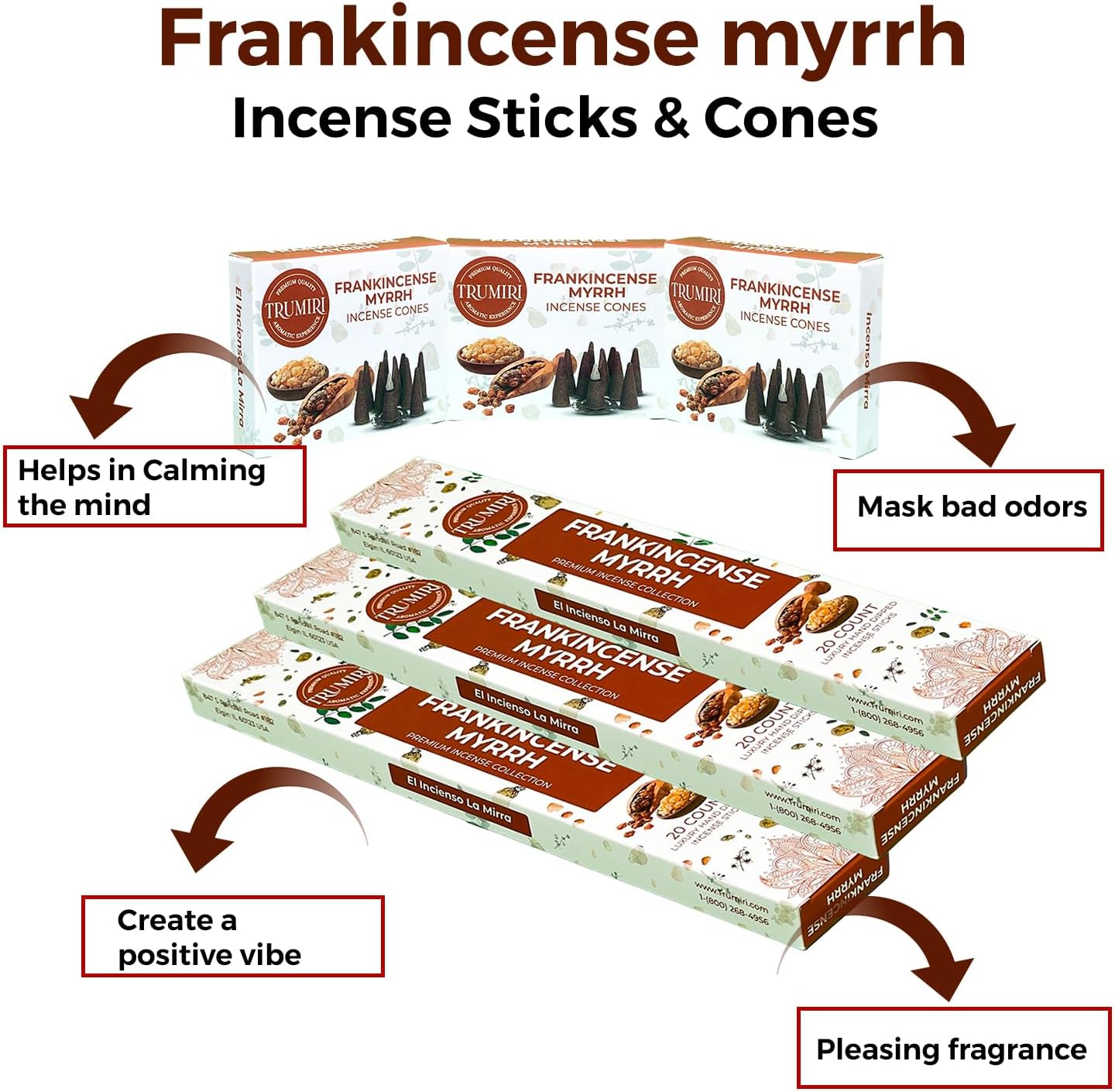 Frankincense Myrrh Incense Sticks and Cones Combo Pack