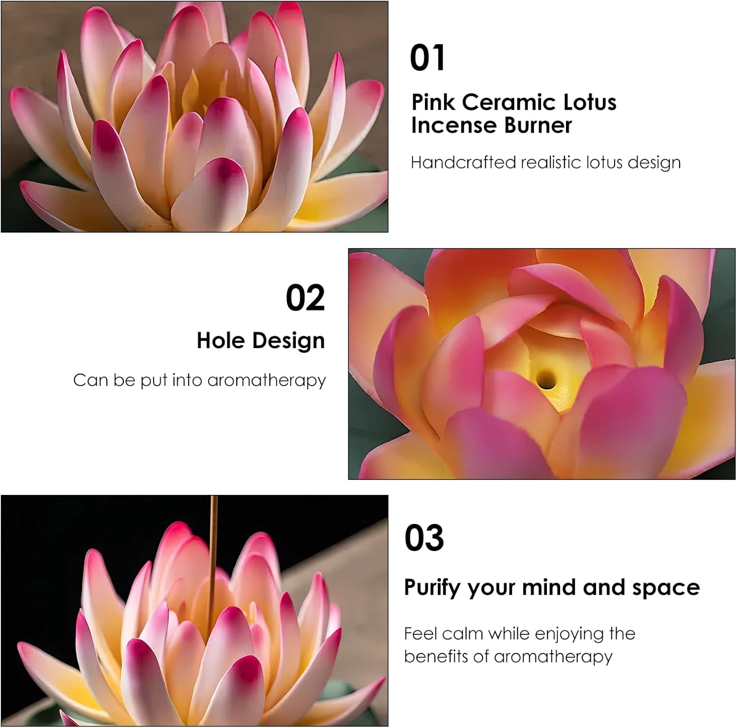 Pink Ceramic Lotus Incense Burner - Decor Fragrance Holder