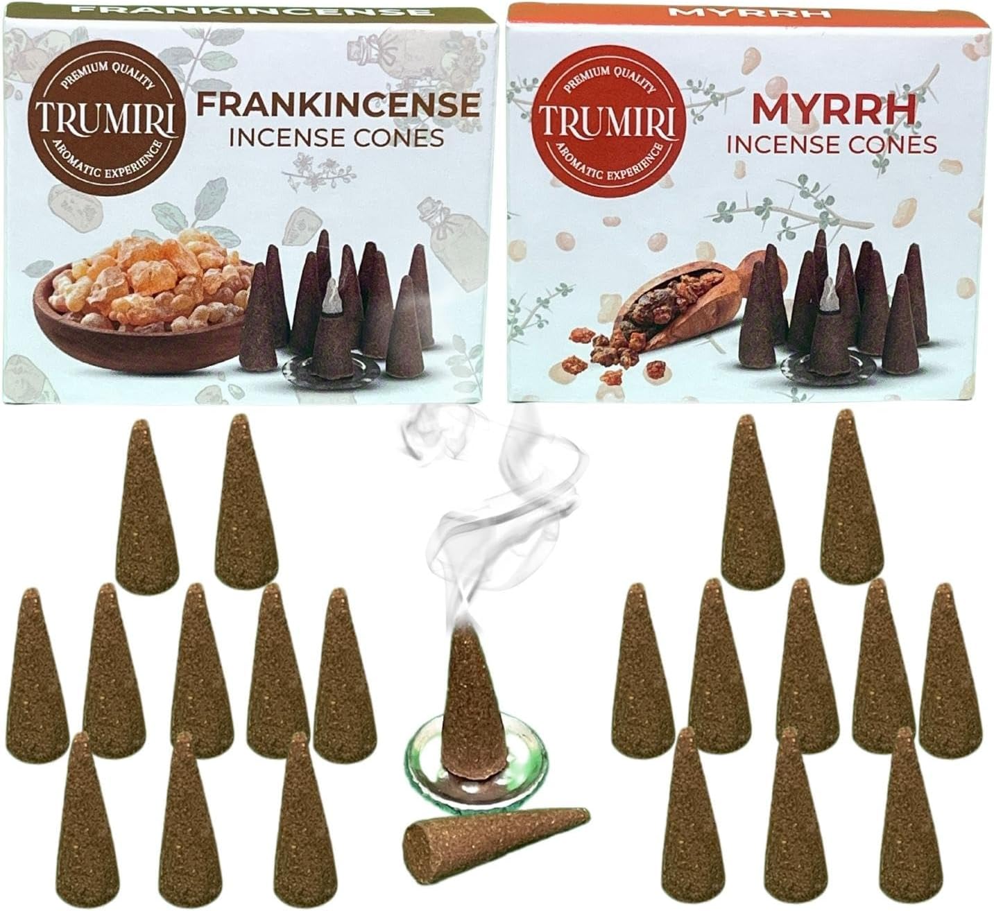 TRUMIRI Incense Cones - 20 Pack 10 Frankincense 10 Myrrh