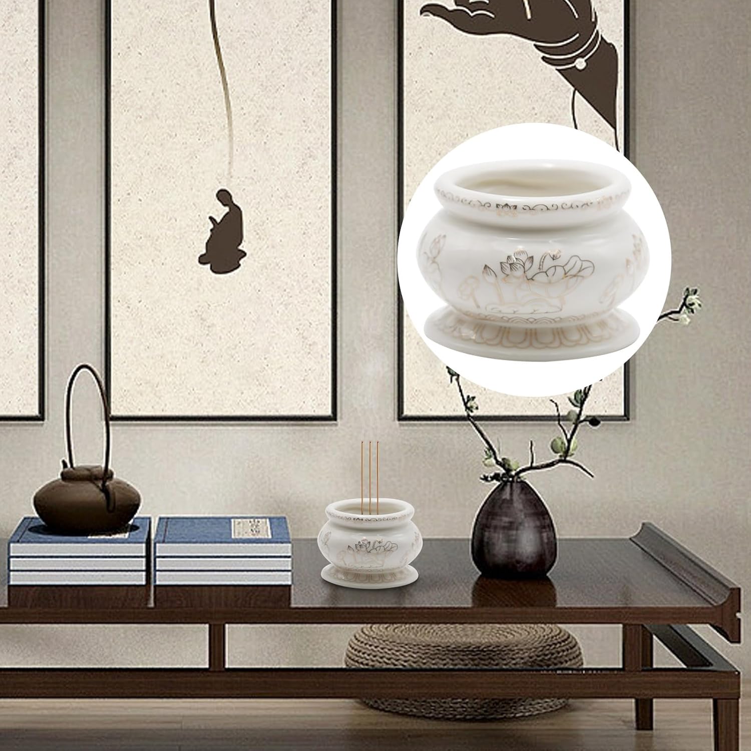4-Inch White Ceramic Incense Burner Pot for Meditation and Prayer