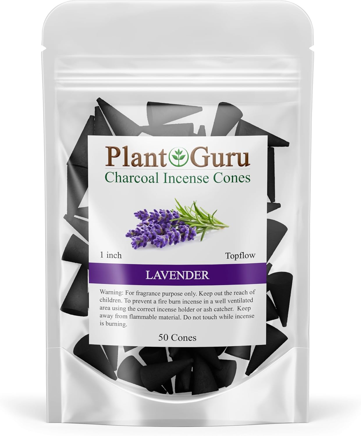 Lavender Charcoal Incense Cones 1 Inch 50 Pack Handmade Hand Dipped