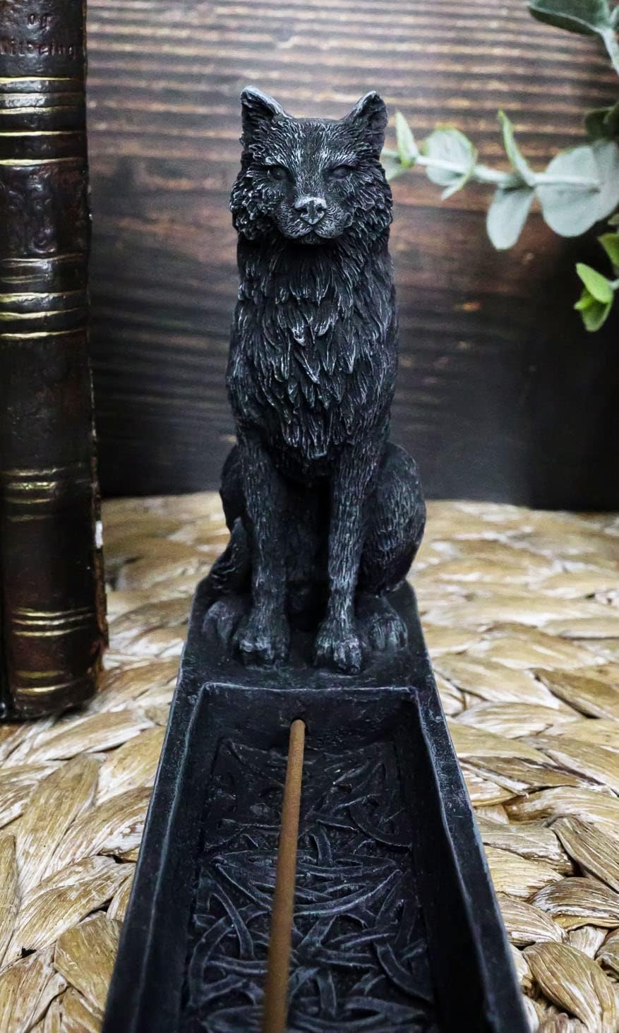 Ebros Moonlight Alpha Wolf Incense Burner Holder Figurine