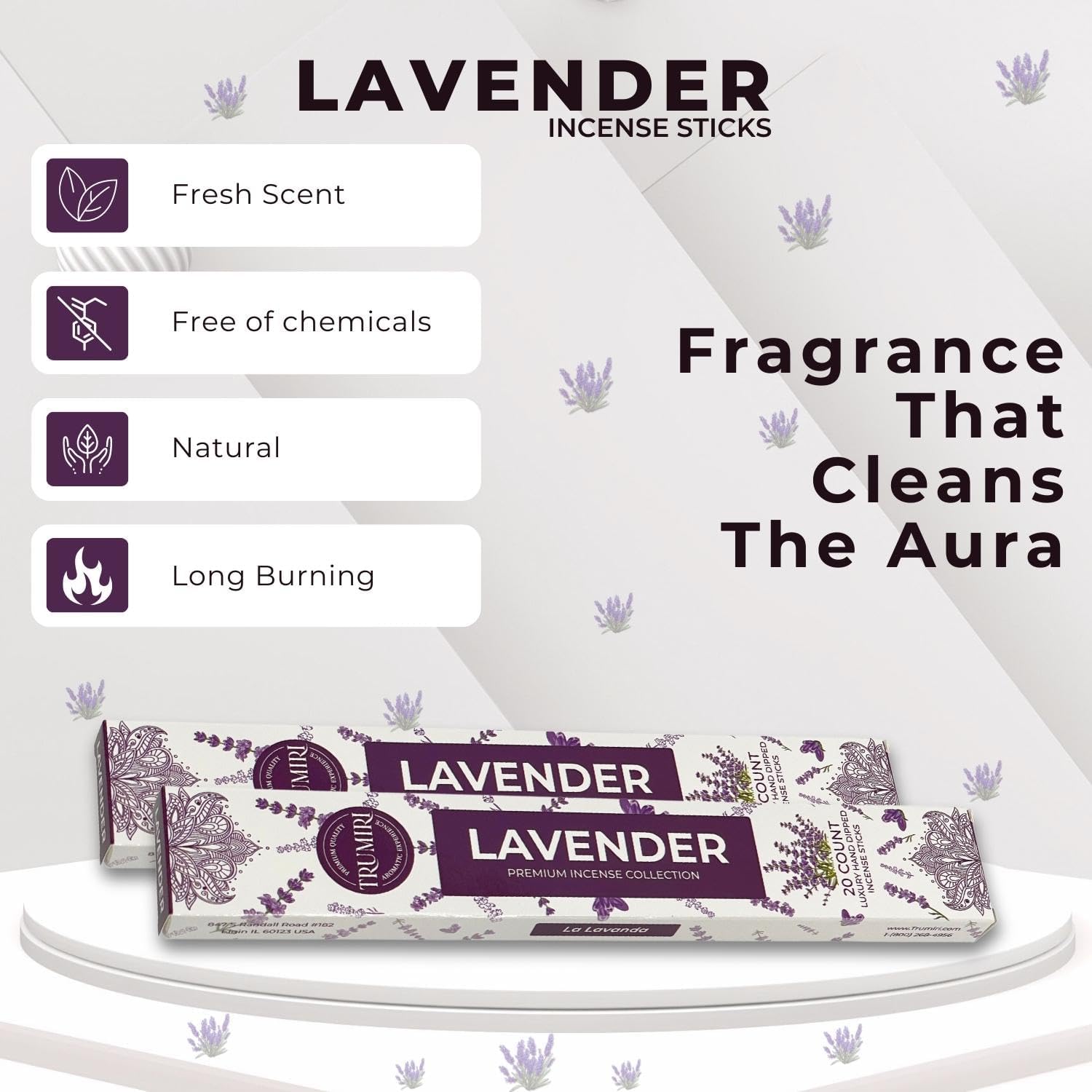 TRUMIRI Organic Lavender Incense Sticks - 40 Total - Dual Pack