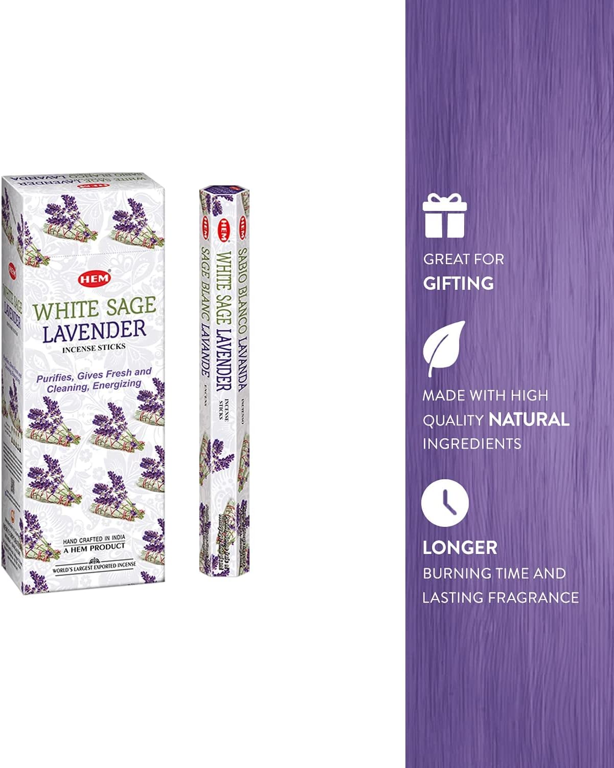 4 Quarters More White Sage Lavender Incense Sticks - Box of Six 20 Sticks Each