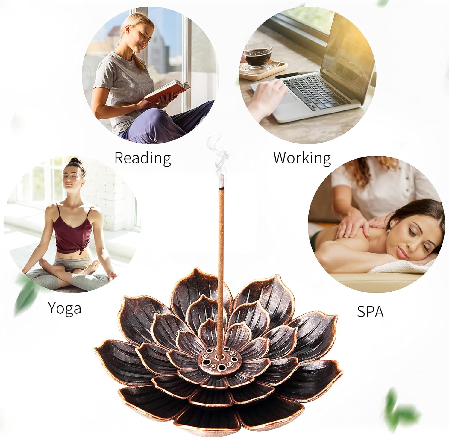 4Pack Brass Incense Holders with Ash Catcher for Home Office Decor