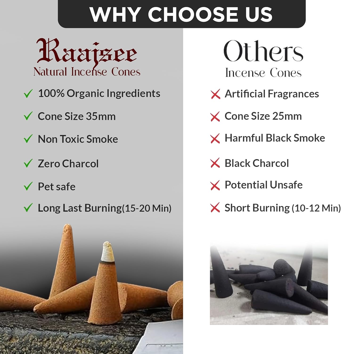 Raajsee Natural Incense Cones Gift Pack 90 Total