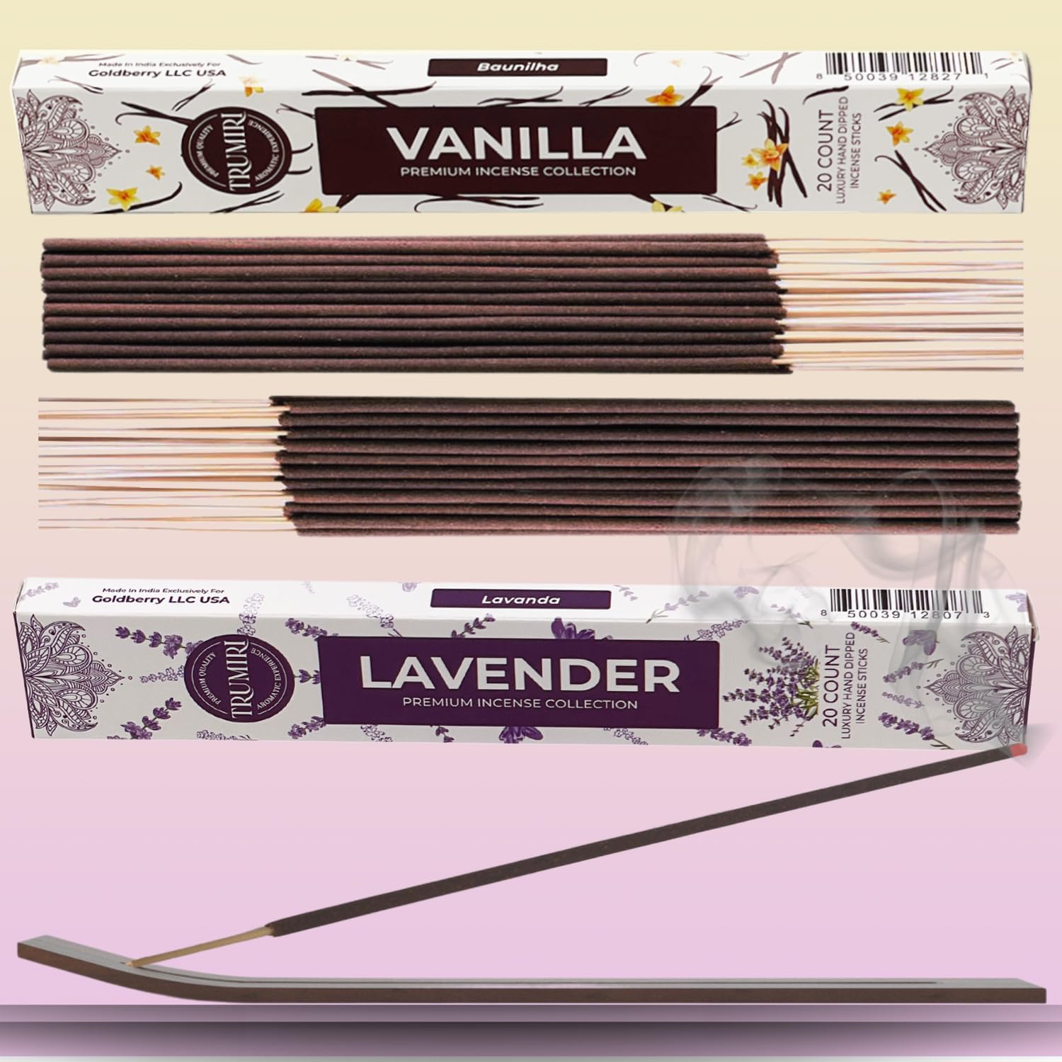 Trumiri Organic Incense Sticks - 40 Pack 20 Vanilla 20 Lavender