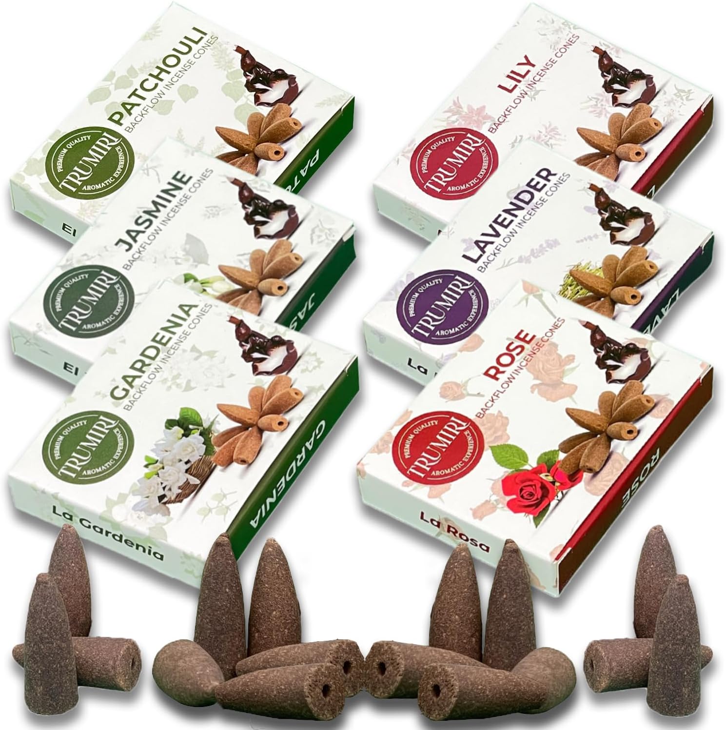 Trumiri Floral Backflow Incense Cones - 60 Large Variety Pack