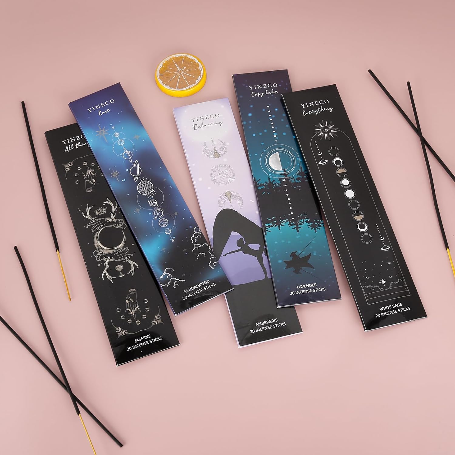 YINECO Incense Sticks Set of 100 6 Scents Black Packaging