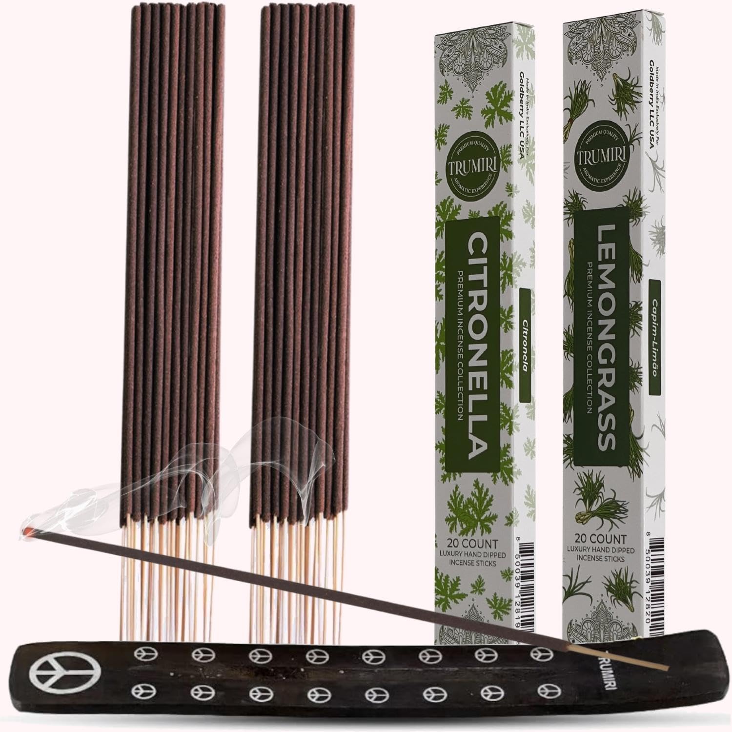 TRUMIRI Organic Incense Sticks - 40 Pack 20 Citronella 20 Lemongrass