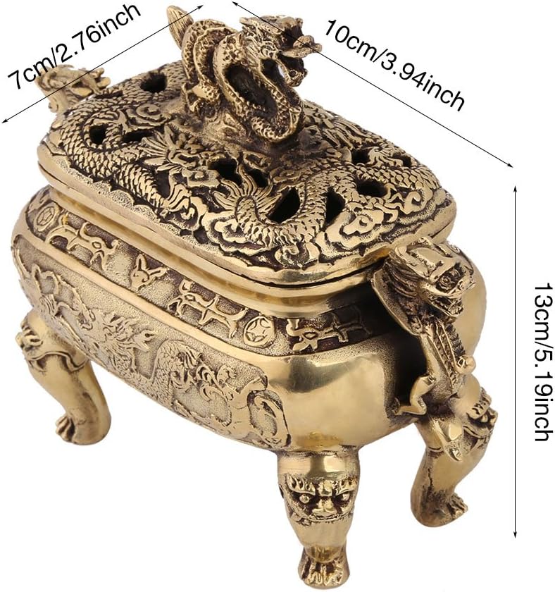 Walfront Antique Bronze Copper Dragon Incense Holder