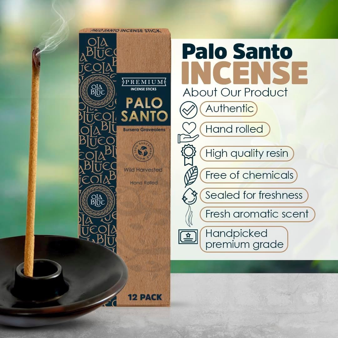 OLA BLUE Palo Santo Incense Sticks 12 Pack with Holder